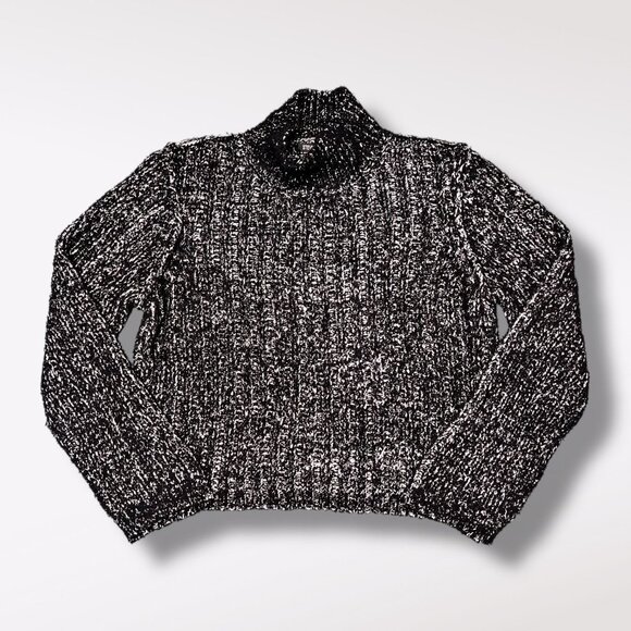 Steve Madden Black White Marled Knit Mock Neck Sweater Size Large - Picture 10 of 10